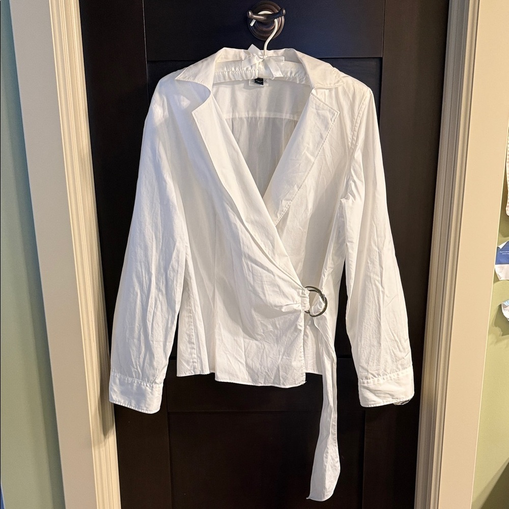Ralph Lauren White Wrap Blouse with Ring Detail